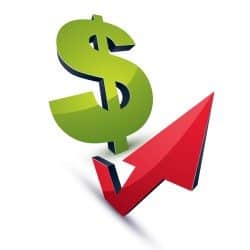 Dollar symbol with an arrow in the shape of checkmark pointing up. Business growth trend vector 3d sign, financial investments conceptual icon.